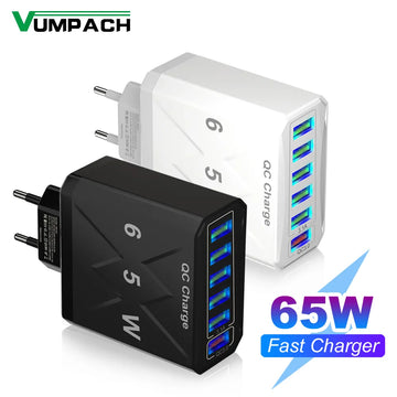 65W 6-Port USB Fast Charger | QC3.0 Travel Adapter