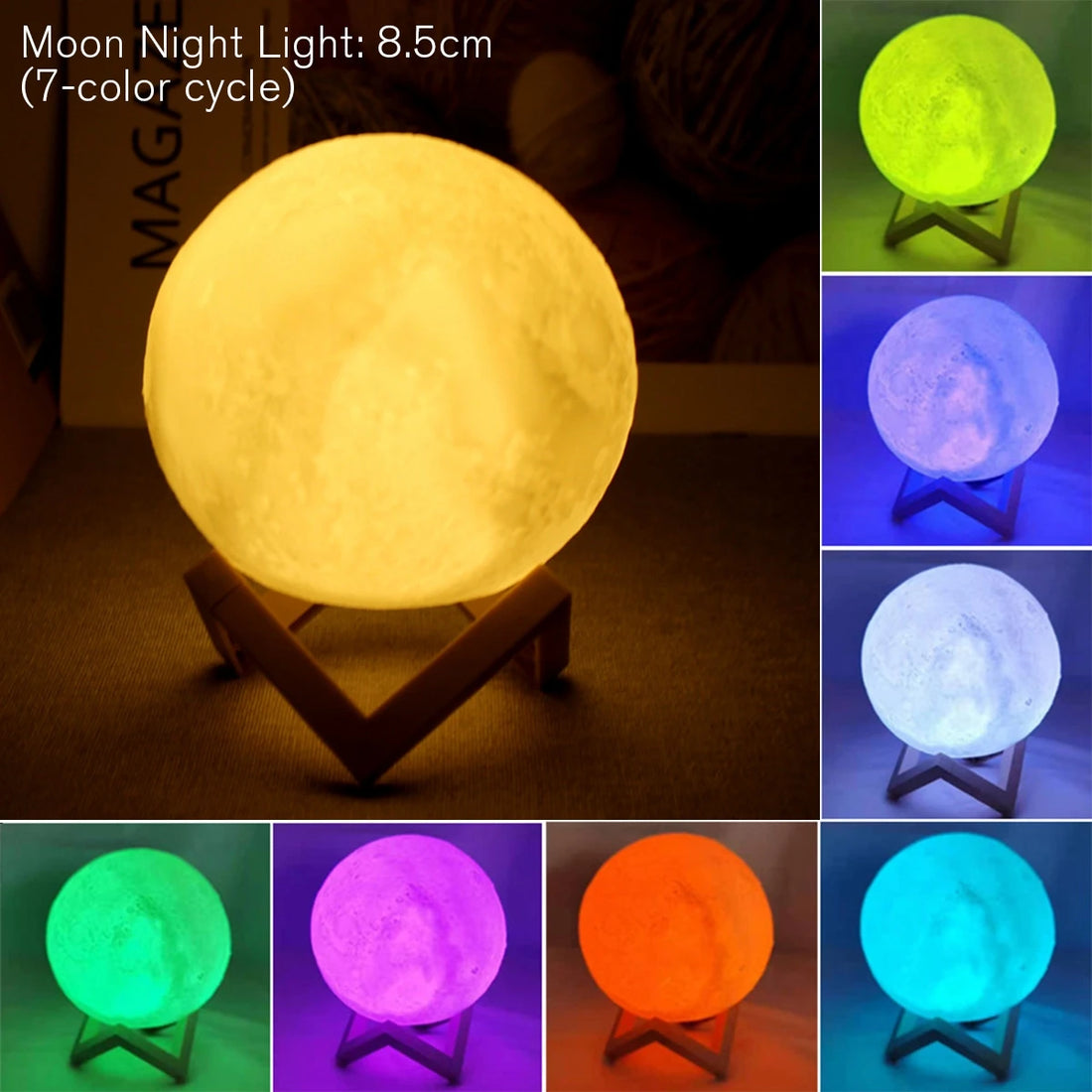 8cm Moon Lamp LED Night Light with Stand