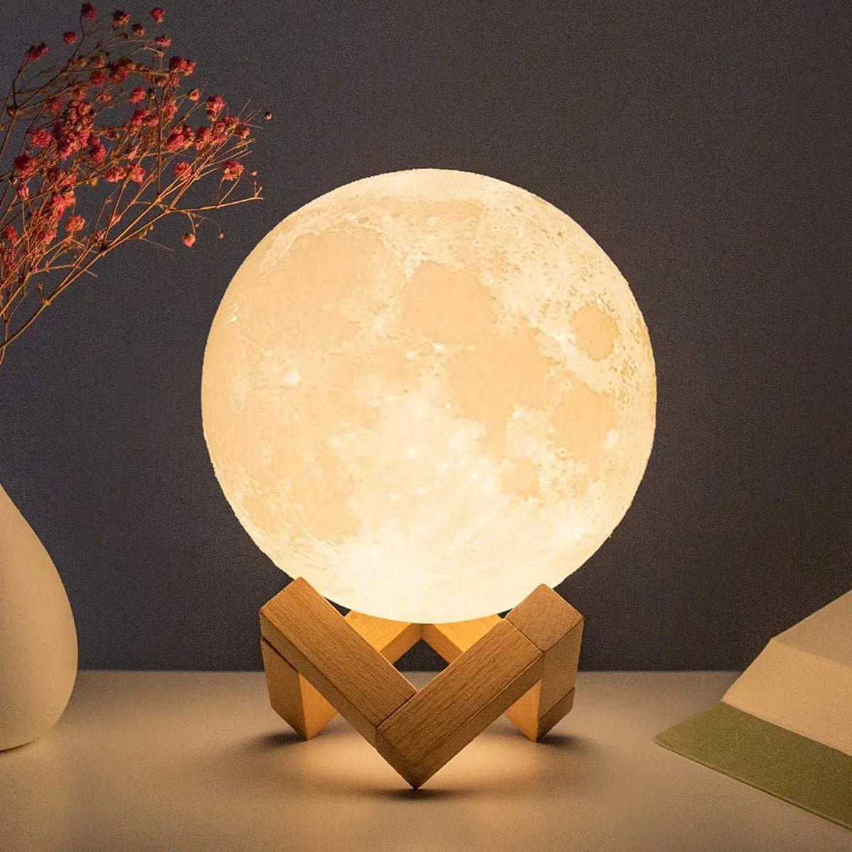 8cm Moon Lamp LED Night Light with Stand